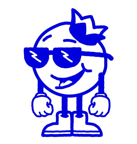 Personnage Bluberi animé avec lunettes de soleil  