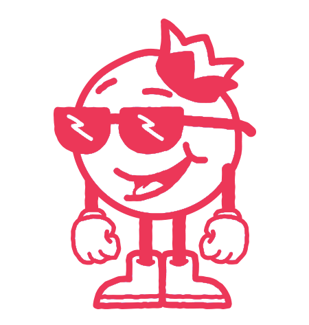 Personnage Bluberi animé avec lunettes de soleil, en rouge 